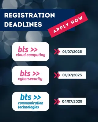 🔹bts@lgk🔹
The application deadlines for BTS Cloud computing,  Communication technologies and Cybersecurity are approaching! 📅
Become an expert in these fields by enrolling in one of our programms. ✅
For more information, visit our website at www.lgk.lu/bts 💻

Les dates limites d’inscriptions aux BTS Cloud computing, Communication technologies et Cybersecurity approchent! 📅
Devenz un expert dans ces domaines en vous inscrivant à l’une de nos formations. ✅
Pour plus d’infos, rendez-vous sur notre page web www.lgk.lu/bts 💻

Aimez et partagez cette info!
#LGK #Lycéeguillaumekroll #LGKESCH
#Esch #Luxembourg #Eschsuralzette
▪️Motivés et engagés pour l’avenir▪️